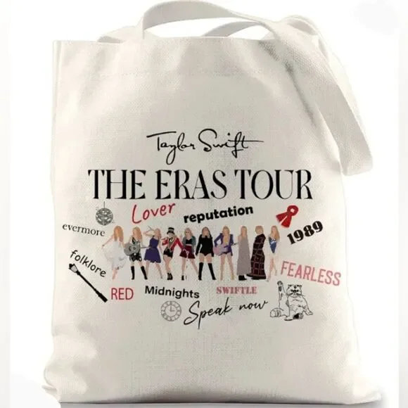 Taylor Swift Tote Bag The Eras Tour Canvas Taylor Images Album Cream 13" X 14" - Picture 1 of 10